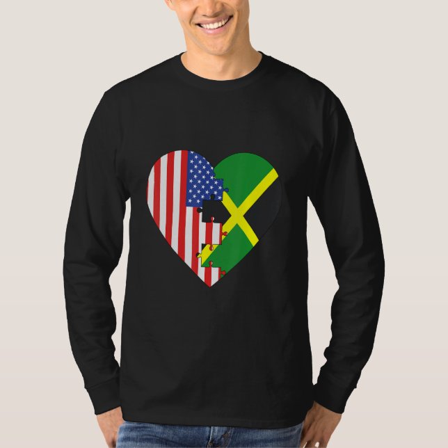 USA and Jamaica Flags Heart T-Shirt (Vorderseite)