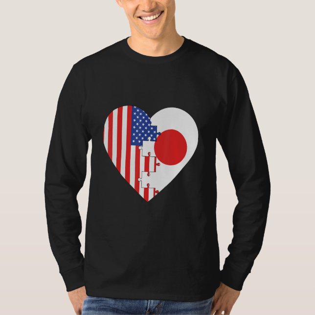 USA and Japan Flags Heart T-Shirt (Vorderseite)