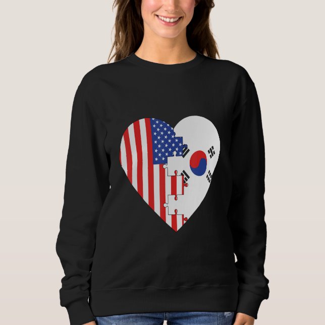 USA and Korea Flags Heart Sweatshirt (Vorderseite)