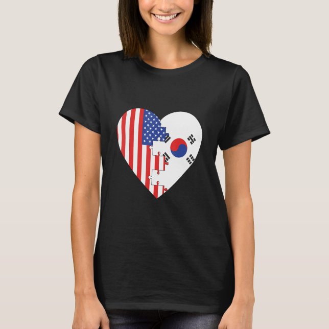USA and Korea Flags Heart T-Shirt (Vorderseite)