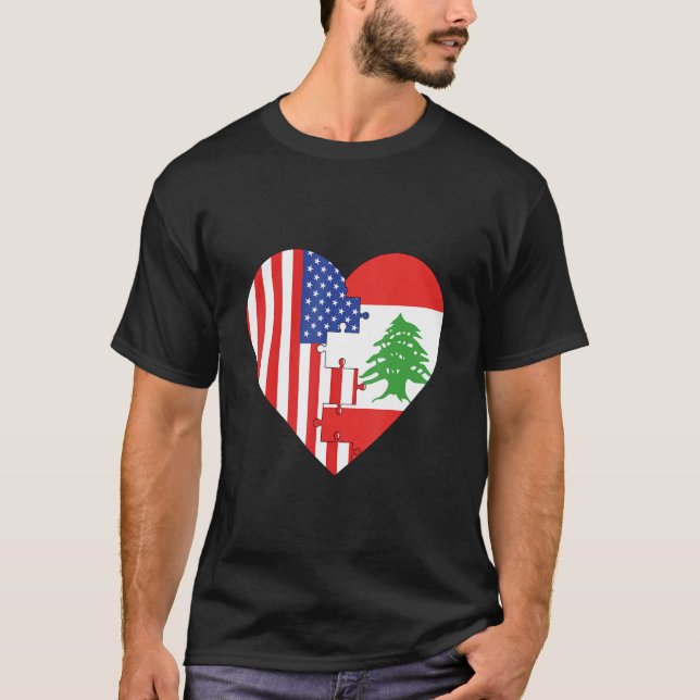 USA and Lebanon Flags Heart T-Shirt (Vorderseite)