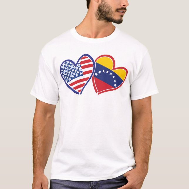 USA and Venezuela Flag Hearts T-Shirt (Vorderseite)