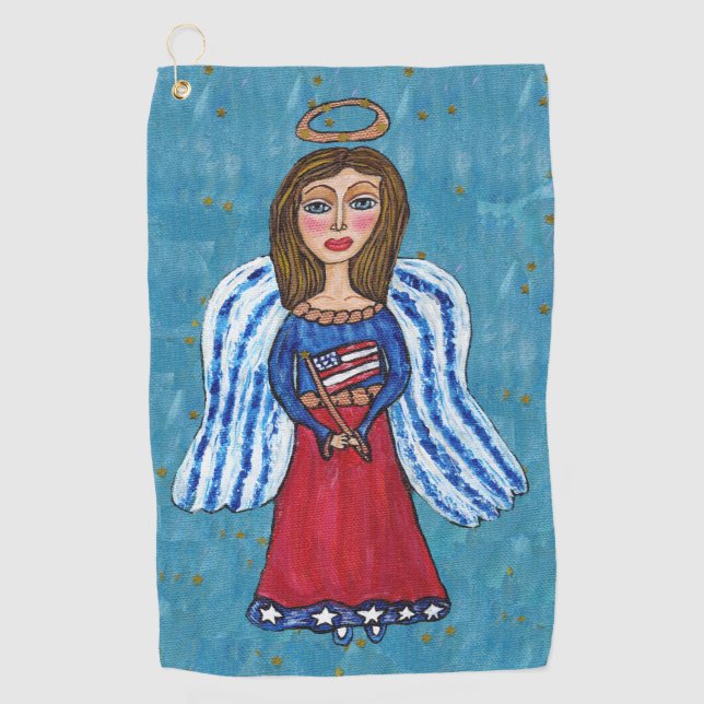 USA Angel Blue Eyes American Flag Gold Stars Golfhandtuch (Vorderseite)