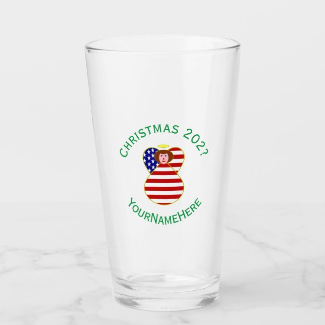 USA Angel Red Hair Weihnachtsfahne Personalisiert Glas (Vorderseite)