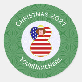 USA Angel Red Hair Weihnachtsfahne Personalisiert Runder Aufkleber