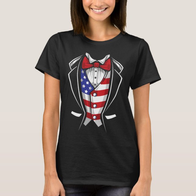 Usa Anzug Smoking Patriotisch 4. Juli Flagge Ameri T-Shirt (Vorderseite)
