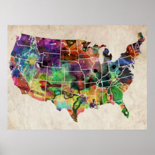 USA-Aquarell-Karte Poster