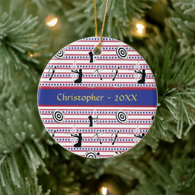 USA Archery Silhouette Muster Keramik Ornament (Baum)