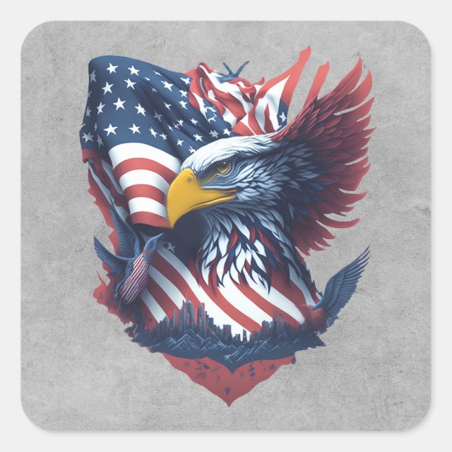 USA Art Freedom Patriotism Eagle Red White & Blue Quadratischer Aufkleber (Vorderseite)