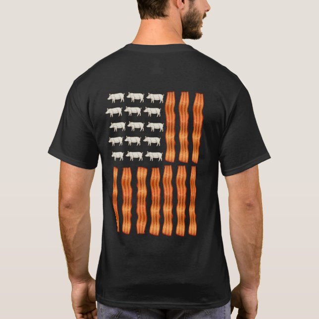 USA Bacon Flag Pig Vintag T-Shirt (Rückseite)