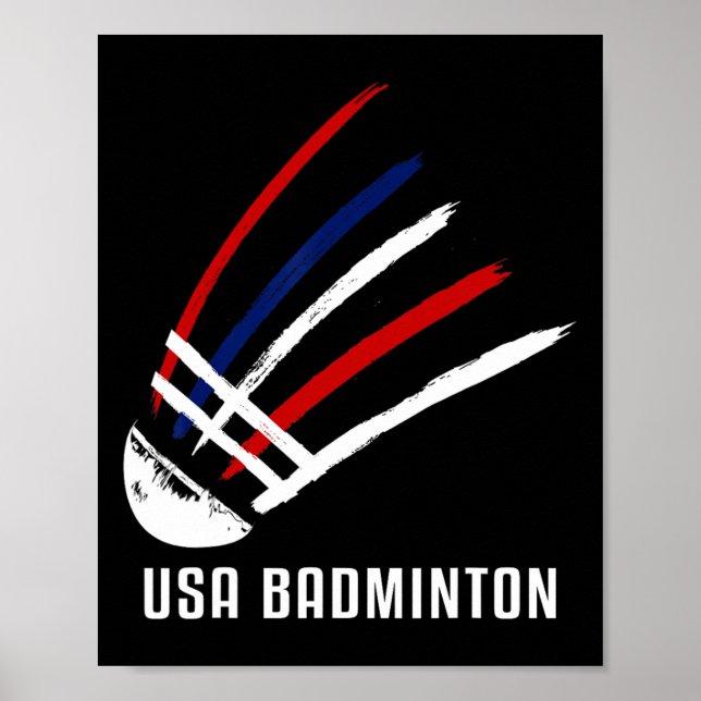 Usa Badminton Shuttle Red White Blue Poster (Vorne)