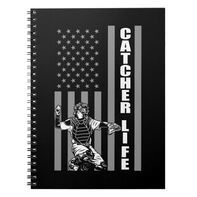 USA Baseball Player American Flag Softball Catcher Notizblock (Vorderseite)