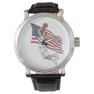 USA Basketball Slam Dunk American Flag Color Art Armbanduhr