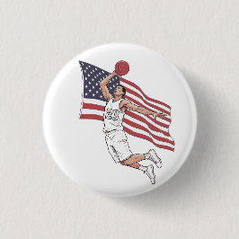 USA Basketball Slam Dunk American Flag Color Art Button