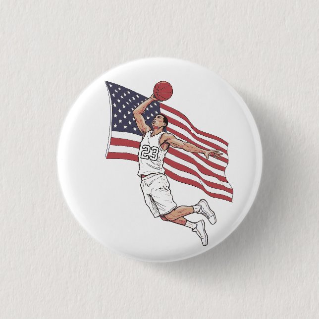 USA Basketball Slam Dunk American Flag Color Art Button (Vorderseite)