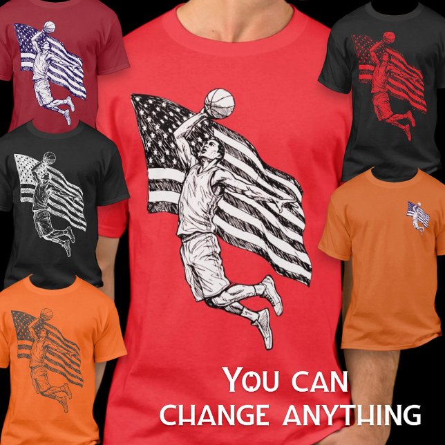 USA Basketball Slam Dunk American Flag Sketch Art T-Shirt (Von Creator hochgeladen)