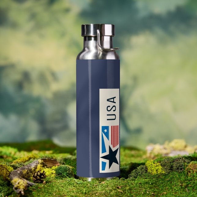 USA Blue Navy Stars Stripes Trinkflasche (Außenbereich (gedreht))