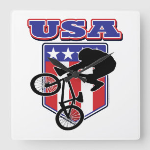 USA-BMX Biker Quadratische Wanduhr