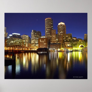 USA, Boston, City Skyline bei Nacht (lang Poster