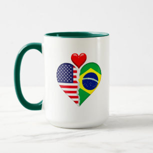 USA Brasil Herz Flaggen Hispanisches Erbe Tasse