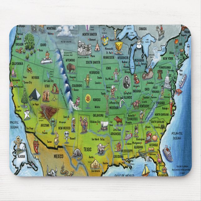 USA-Cartoon-Karte Mousepad (Vorne)