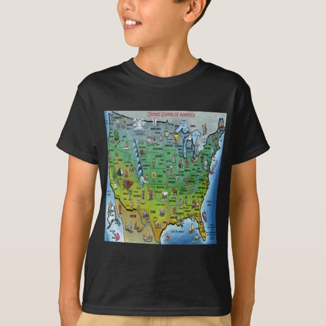 USA-Cartoon-Karte T-Shirt (Vorderseite)