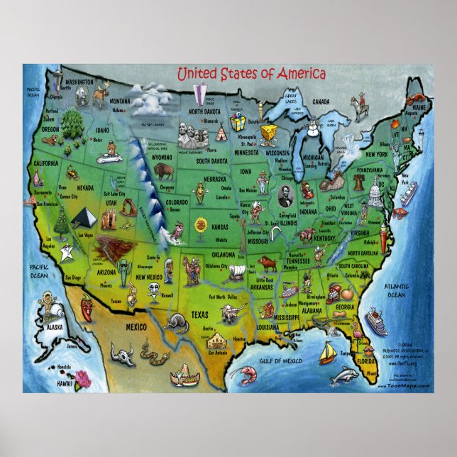 USA Cartoon Large Map Poster (Vorne)