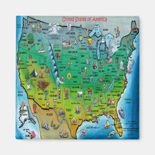 USA Cartoon Map Magnet