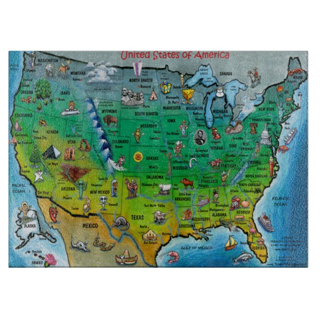 USA Cartoon Map Schneidebrett (Vorderseite)