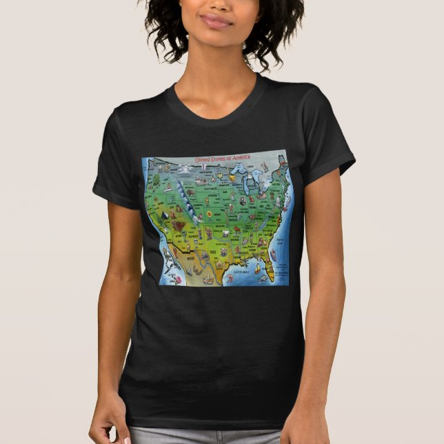 USA Cartoon Map T-Shirt (Vorderseite)
