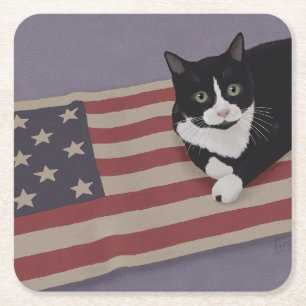 USA Cat Rechteckiger Pappuntersetzer