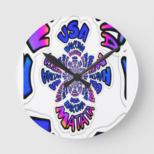 USA Celebration: Lieblicher Spaß Text Dynamic Art Runde Wanduhr (Vorderseite)