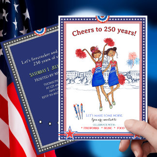 USA Cheerleader US 250th Anniversary Fun Patriotic Einladung