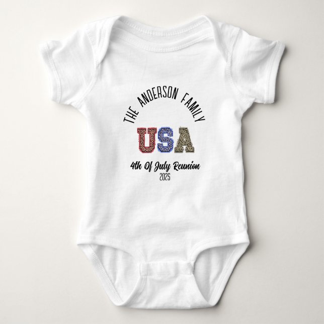 USA Cheetah Print Personalisiert Wiedersehen Name Baby Strampler (Vorderseite)
