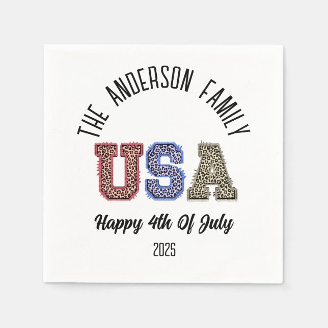 USA Cheetah Print Personalisiert Wiedersehen Name Serviette (Vorderseite)