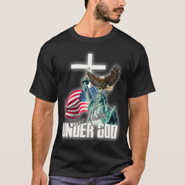 USA Christlich Patriot Tshirt One Nation Under (Vorderseite)