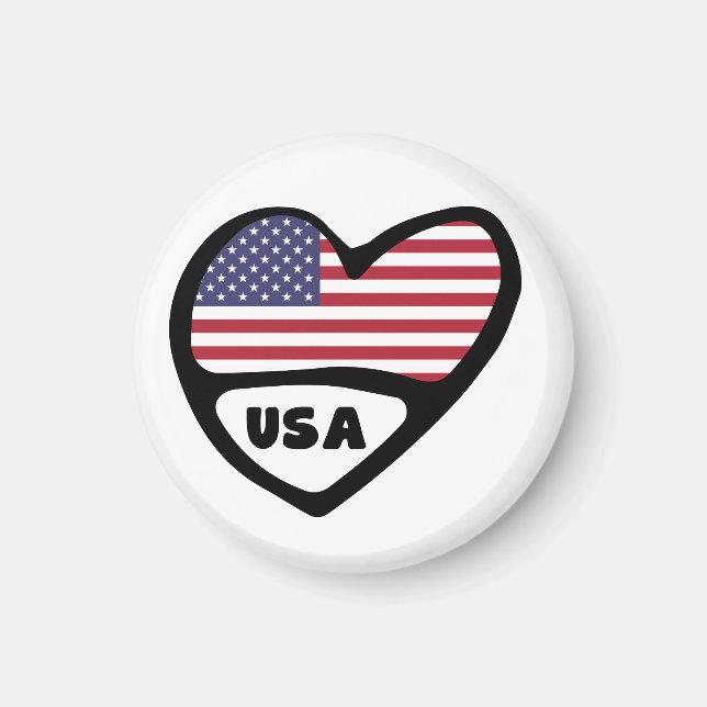 USA Country Code Flag Heart, Vereinigte Staaten Magnet (Vorne)