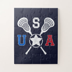 USA Crosskick Emblem - Lacrosse USA American Flag Puzzle
