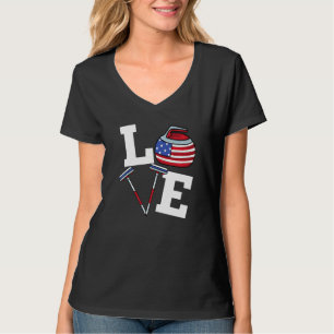 USA Curler Broom Winter Ice Sports American Flag C T-Shirt