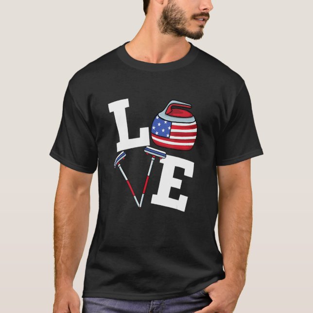 USA Curler Broom Winter Ice Sports American Flag C T-Shirt (Vorderseite)