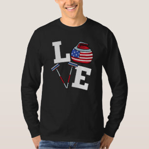 USA Curler Broom Winter Ice Sports American Flag C T-Shirt