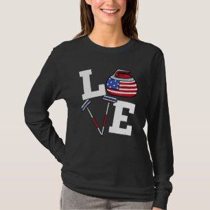 USA Curler Broom Winter Ice Sports American Flag C T-Shirt