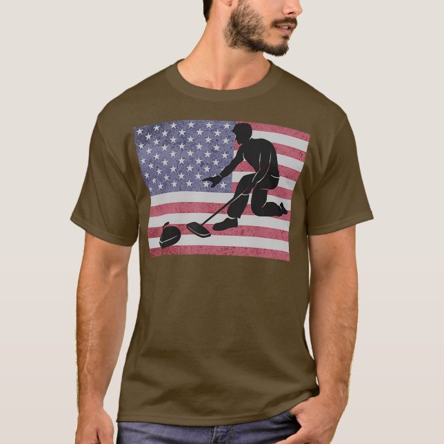 USA Curling Vintag USA Flag Tshirt (Vorderseite)