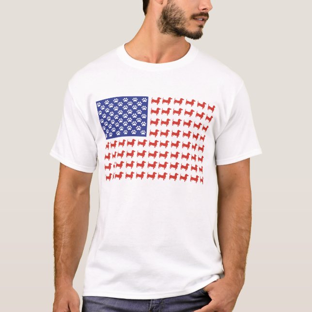 USA Dackel American Flag T-Shirt (Vorderseite)