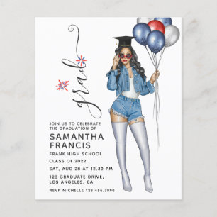 USA Denim themed Girl Graduation Party Einladung Flyer