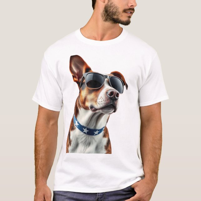 USA Dog Lover - Cool Pup with American Flag Shades T-Shirt (Vorderseite)