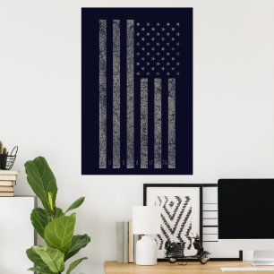 USA Dunkelblaue Vintage-Amerikanische Flagge Poster