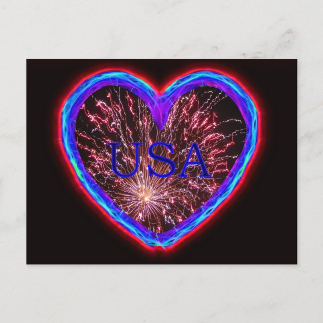 USA Electric Heart Fireworks Design Postkarte (Vorderseite)