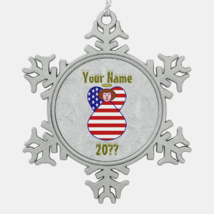 USA Engel Flagge Personalisiert Schneeflocken Zinn-Ornament