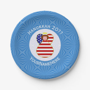 USA Engel Rotes Haar Hanukkah-Flagge Personalisier Pappteller